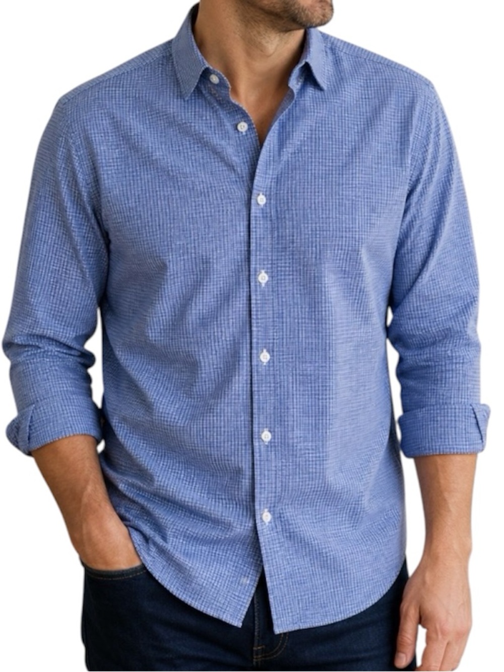 UNTUCKit Anselmo Shirt Mens Large Blue Micro Check Button Down Casual Cotton
